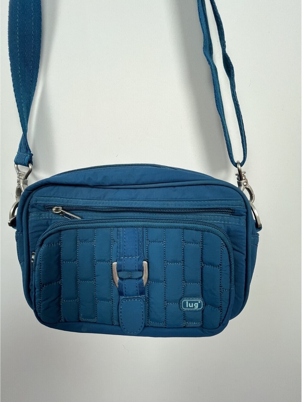 Lug Life Crossbody Bag Teal Nylon Organizer Travel Purse Small Taxi Mini EUC